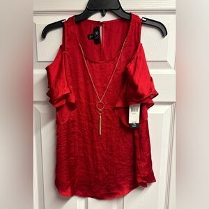 NWT BCX Cold Shoulder Satin Blouse W/ Necklace Size Small